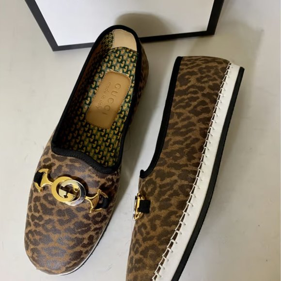 NWT - Gucci Leopard Mixed Metal Espadrilles Flats - Size 8 - Picture 2 of 7